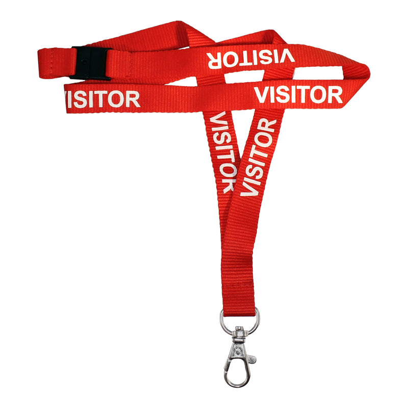 Lanyard Prem Red Visitor BAway & Dog Hook 15m - (100 Pack)