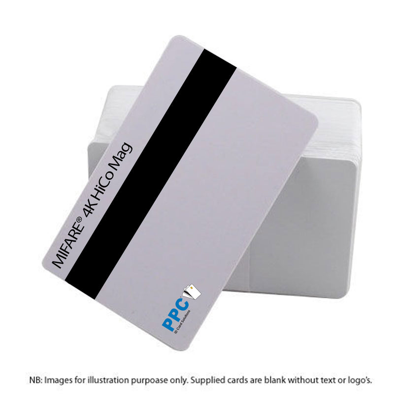 Cards .76mm PVC 4K MIFARE White HiCo Mag - (100 Pack)